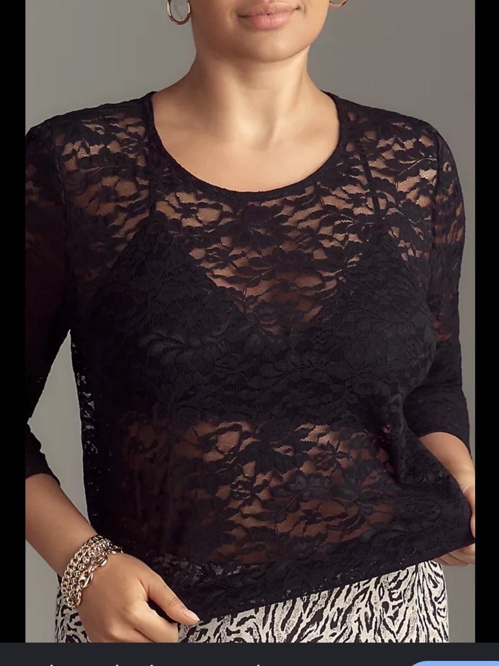 Anthropologie Black Lace Short-Sleeve lace sheer top size M NWT